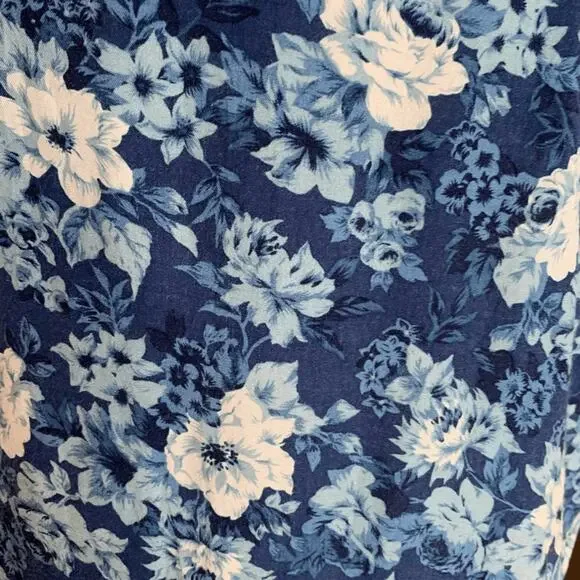 Vintage 90s Blue Floral Midi Dress Sleeveless Rayon A Line Medium Romantic - Picture 12 of 14